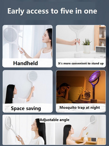 5In1 Mosquito Killer Lamp Мултифункционална регулируема ъглова лампа за насекоми 3500V Електрическа USB акумулаторна мухобойка против комари