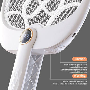 3000V Electric Suquito Swatter USB Επαναφορτιζόμενη Kill Fly Bug Zapper 2IN1 Rotary Folding Mute Trap Insect Trap Χωρίς ακτινοβολία 2022