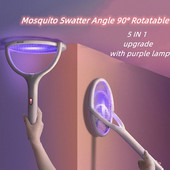 5 viename atnaujinimas Mosquito Swatter kampas, pasukamas USB įkraunamas 1200 mAh uodų žudymo lempa Reguliuojama elektrinė bug Zapper Fly