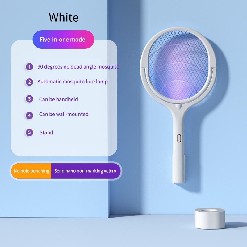 5 viename elektrinis vabzdžių žudikas, 90 laipsnių besisukanti galvutė UV apsauga nuo vabzdžių 3500 V įkraunama uodų gaudyklė