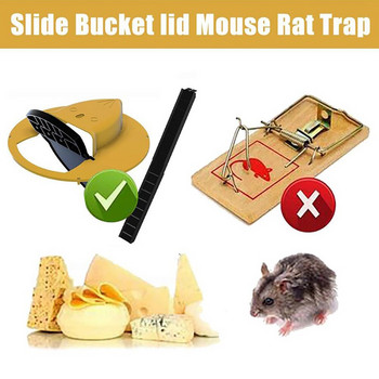 Капан за мишка с мида за многократна употреба Автоматично нулиране Пластмасов уловител за мишки Плъзгащ се капак на кофата Смъртоносен капан за мишки за закрито/открито