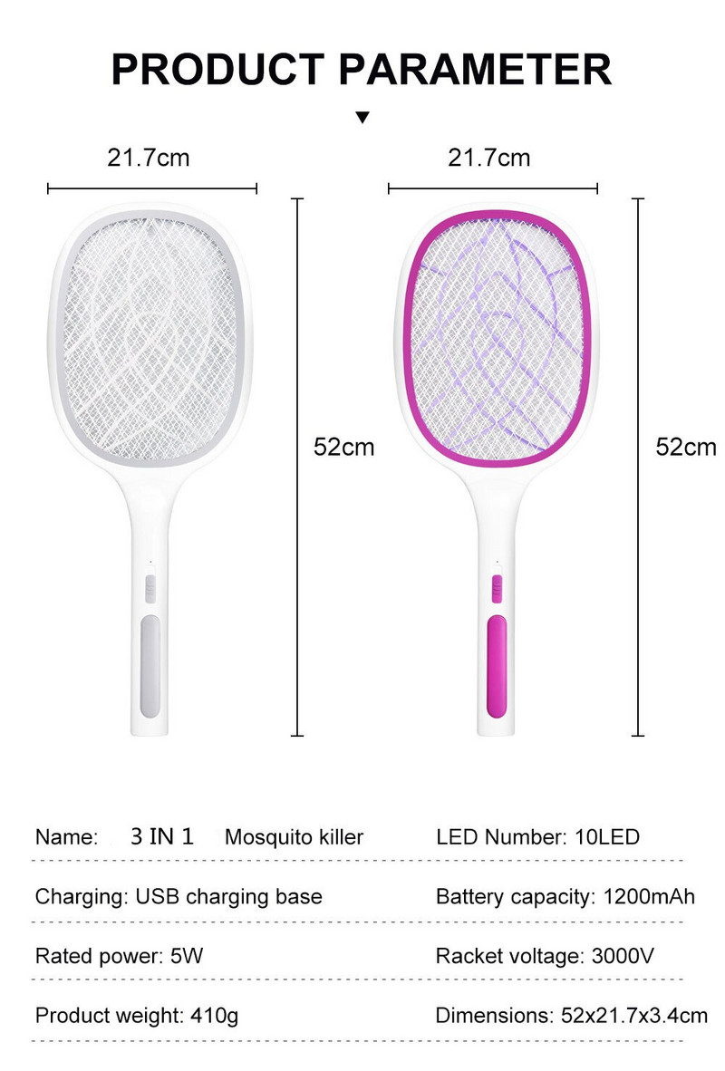 3000 V Mosquito Killer 6 10LED elektrinis uodų naikintuvas 2 viename USB įkraunama LED lempa nuo uodų naikintuvas nuo vabzdžių