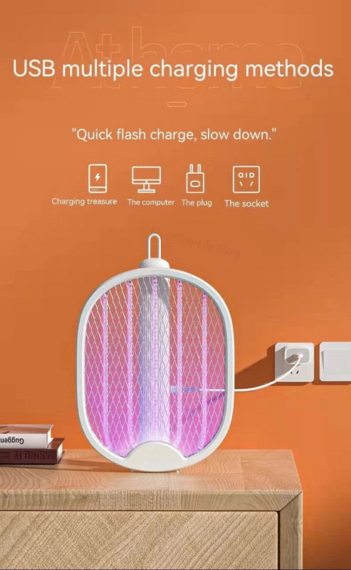 Sulankstoma elektrinė uodų žudiko raketė, musių naikintuvas, 2 in 1 3000 V atbaidantis lempos gaudyklė, vasarinis lauko uždaras