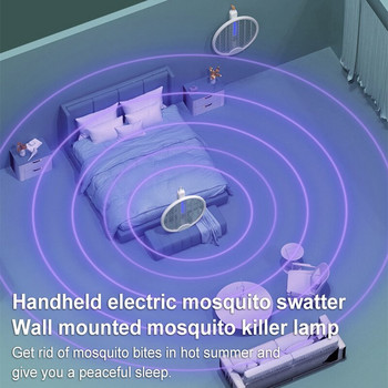 3 IN1 Електрическа бъркалка против комари 3000V USB акумулаторна заперка за убиване на мухи, въртяща се сгъваема капан за насекоми без радиация