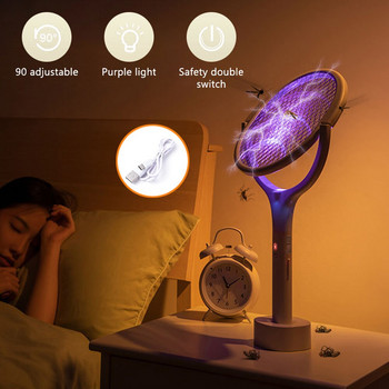 90 градуса въртяща се 3500V лампа за унищожаване на комари Електрически шок UV светлина USB зареждане Bug Zapper Капан Мухи Лятна мухобойка