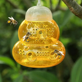 2бр. Висящ капан за оси за улавяне на стършели Жълти якета Капани за пчели за многократна употреба с 6 входа Естествени консумативи за домашна градина за оси