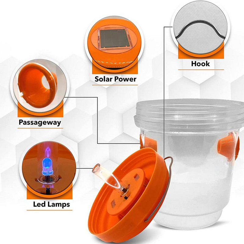 Solarno LED svjetlo Zamka za ose Vrt Vanjska zamka za ubijanje osa Pčela Žuta jakna Zamka za komarce Višekratna viseća zamka za leteće kukce