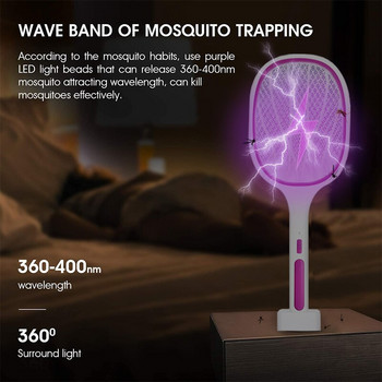 3000V електрическа мухобойка Bug Zapper Racket USB акумулаторна с база за зареждане Mosquito Swatter Killer с 3-слойна сензорна мрежа