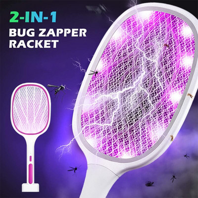 3000V електрическа мухобойка Bug Zapper Racket USB акумулаторна с база за зареждане Mosquito Swatter Killer с 3-слойна сензорна мрежа