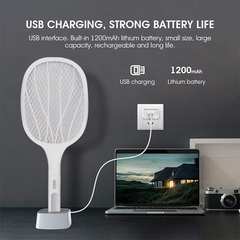 3000 V elektrinis musės svaidytojo raketė, USB įkraunama su įkrovimo baze, uodų naikintuvas su 3 sluoksnių jutikliniu tinkleliu