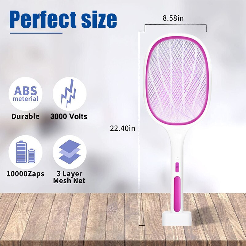 3000 V elektrinis musės svaidytojo raketė, USB įkraunama su įkrovimo baze, uodų naikintuvas su 3 sluoksnių jutikliniu tinkleliu