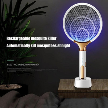 2 в 1 електрическа ракета против комари USB акумулаторна с LED ултравиолетова светлина капан ракета убиец на насекоми 3000V репелент срещу мухи