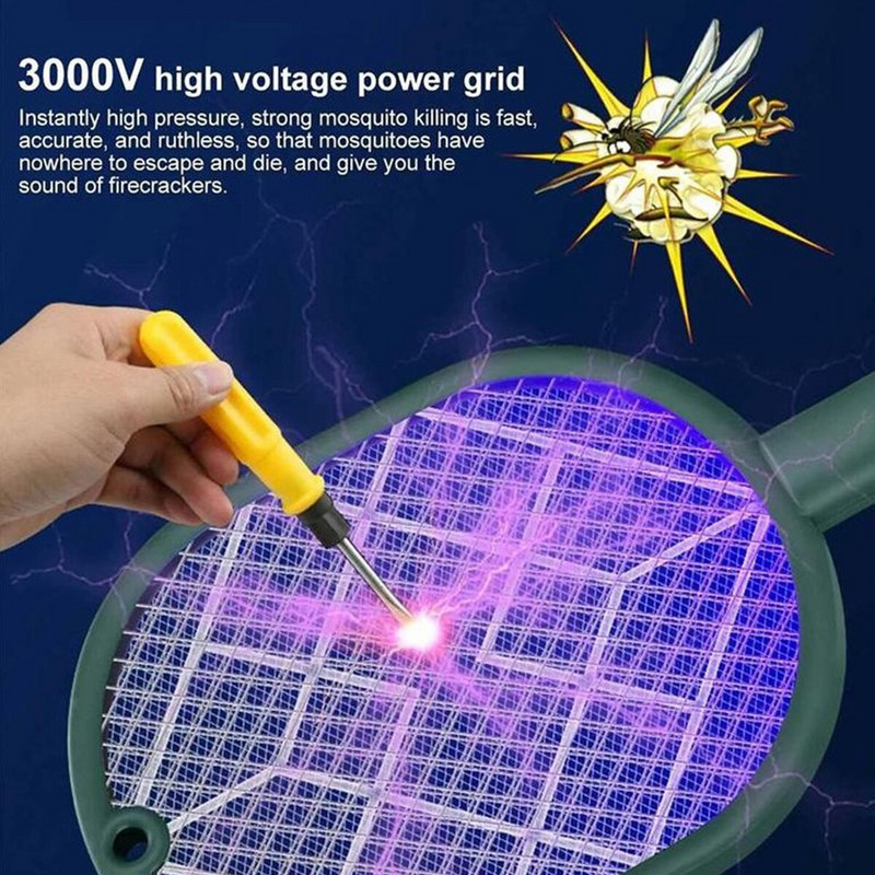 Elektrinė musių svaidyklė 3000 V elektrinė vabzdžių raketė, USB įkraunamas vabzdžių gaudyklė Vasarinis uodų naikintuvas kenkėjų vabzdžių kontrolės gaudyklė