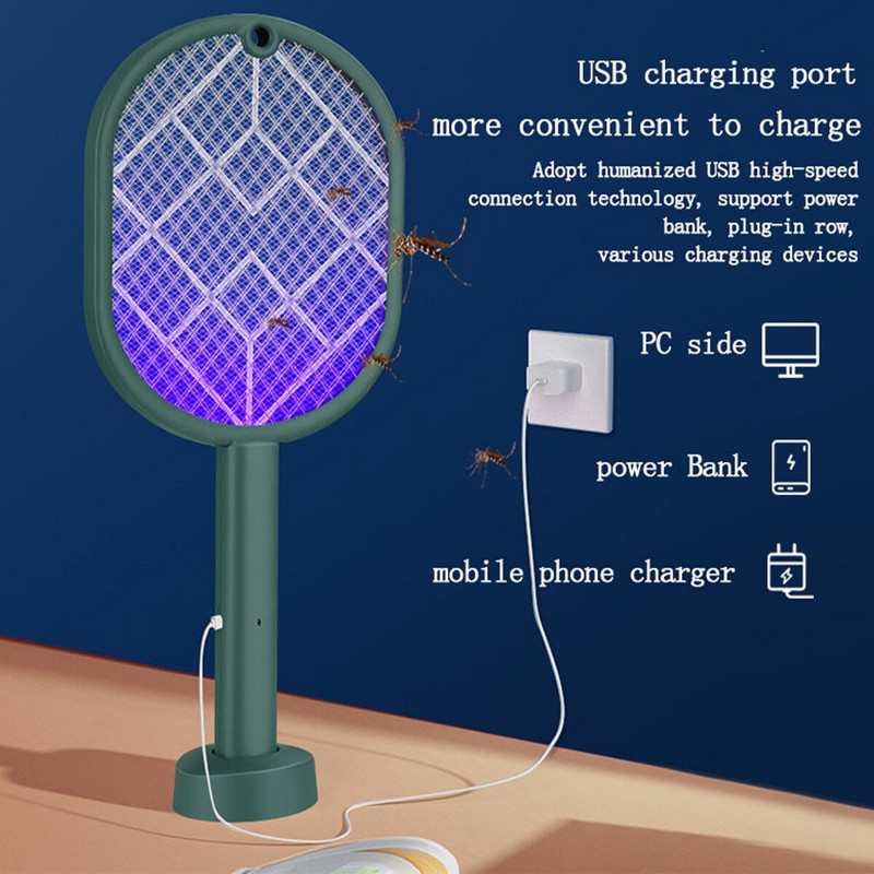 Elektrinė musių svaidyklė 3000 V elektrinė vabzdžių raketė, USB įkraunamas vabzdžių gaudyklė Vasarinis uodų naikintuvas kenkėjų vabzdžių kontrolės gaudyklė