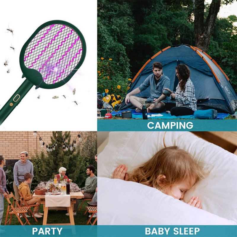 Elektrinė musių svaidyklė 3000 V elektrinė vabzdžių raketė, USB įkraunamas vabzdžių gaudyklė Vasarinis uodų naikintuvas kenkėjų vabzdžių kontrolės gaudyklė