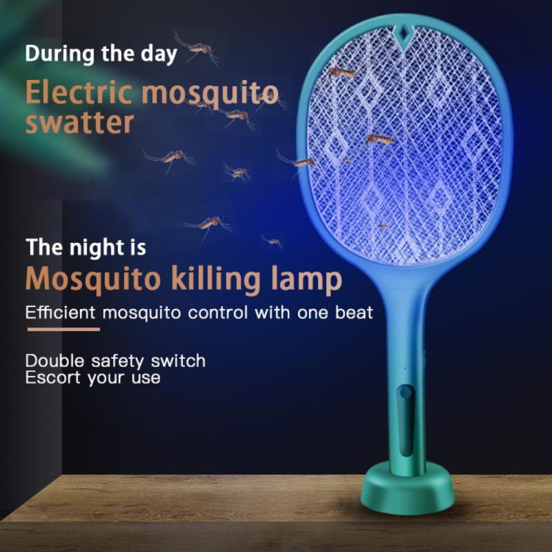 Unutarnji električni reket za uništavanje insekata Mosquito Fly Killer Reket za svjetiljku za komarce 2 u 1 USB punjiva električna lopatica za muhe