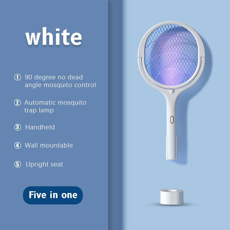 NAUJIENA 5 IN 1 90 laipsnių pasukama uodų žudymo lempa Elektrinis amortizatorius 365 nm UV lemputė USB įkrovimas bug Zapper Summer Fly Swatter