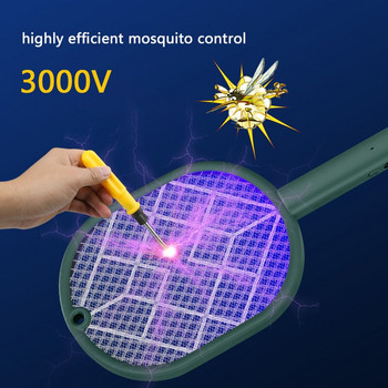 2 В 1 3000V Mosquito Killer Lamp Mosquito Swatter Electric Bug Zapper USB акумулаторна лятна капан за унищожаване на насекоми Домакински