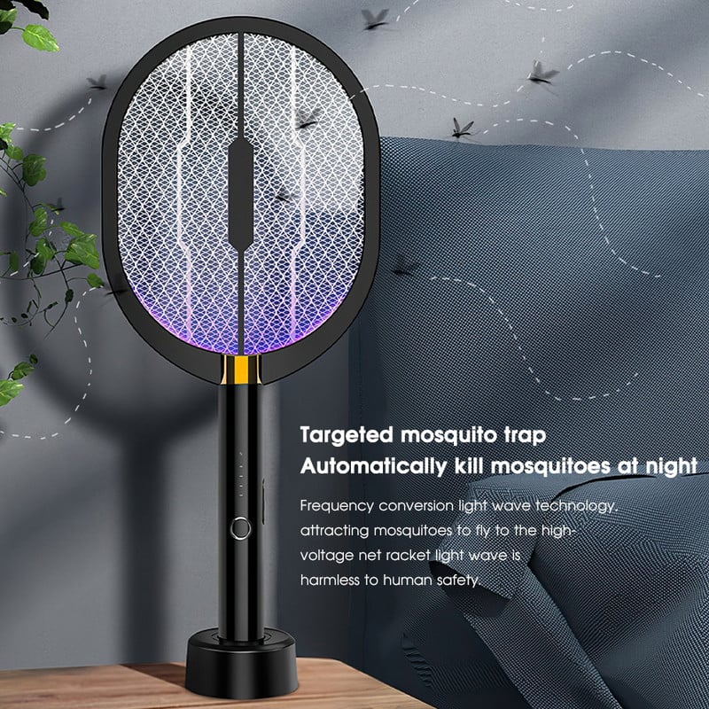 Fly Swatter uodų vabzdžių žudikas 6 LED lempa, uodų gaudyklė, 3000 V elektrinė raketė, vabzdžių gaudyklė, USB įkraunamas musių gaudyklė