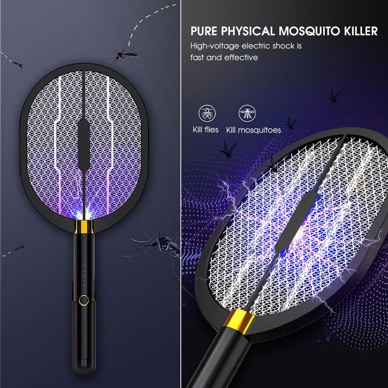 Fly Swatter uodų vabzdžių žudikas 6 LED lempa, uodų gaudyklė, 3000 V elektrinė raketė, vabzdžių gaudyklė, USB įkraunamas musių gaudyklė