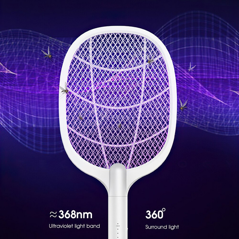 Fly Swatter uodų vabzdžių žudikas 6 LED lempa, uodų gaudyklė, 3000 V elektrinė raketė, vabzdžių gaudyklė, USB įkraunamas musių gaudyklė