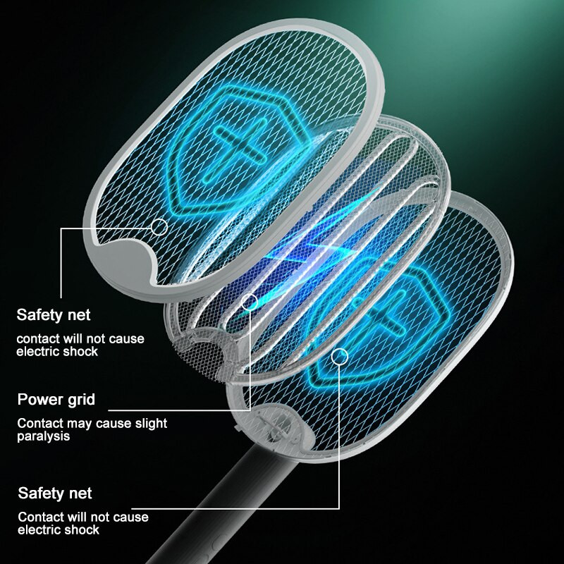 Rachetă electrică pliabilă pentru țânțari 4 ÎN 1, portabilă, montată pe perete, 3000 V, reîncărcabilă, rachetă pentru țânțari, ajustabilă