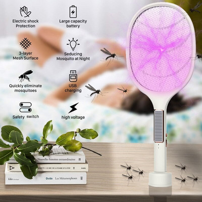 3000 V elektromos légycsapó UV fénnyel USB újratölthető LED lámpa nyári szúnyogfogó ütő rovar elleni védelemmel