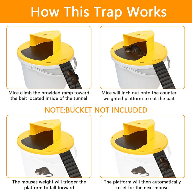 Resetare automată Capcană pentru șoareci, reutilizabilă, inteligentă, capcană pentru șobolani, capcană cu capac, capcană pentru găleată, instrument de ucidere, în aer liber, pentru interior, capcană pentru șobolani
