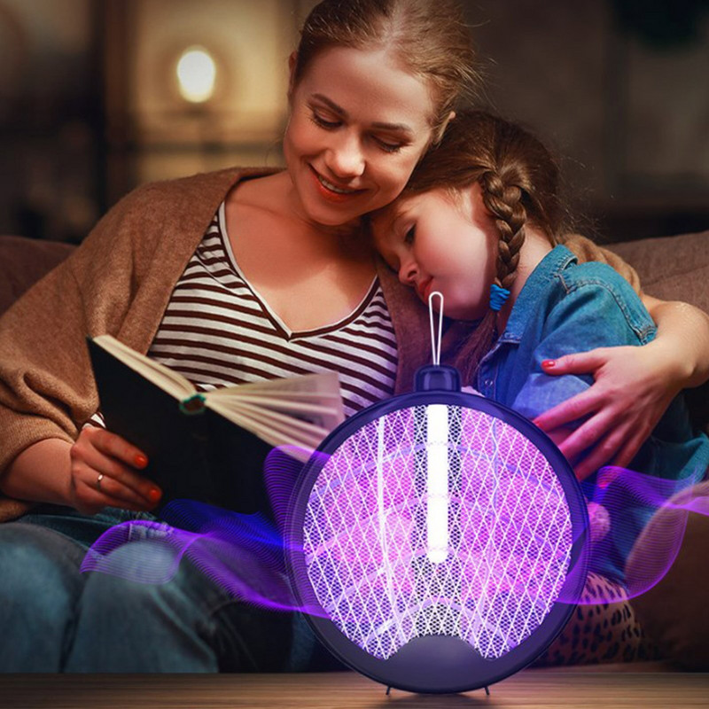 Elektrický zabijak proti komárom, plácačka na muchy, hmyz, raketa na zapíchnutie, nabíjateľná skladacia ručná okrídlená pálka na hmyz pre vnútorné a vonkajšie použitie