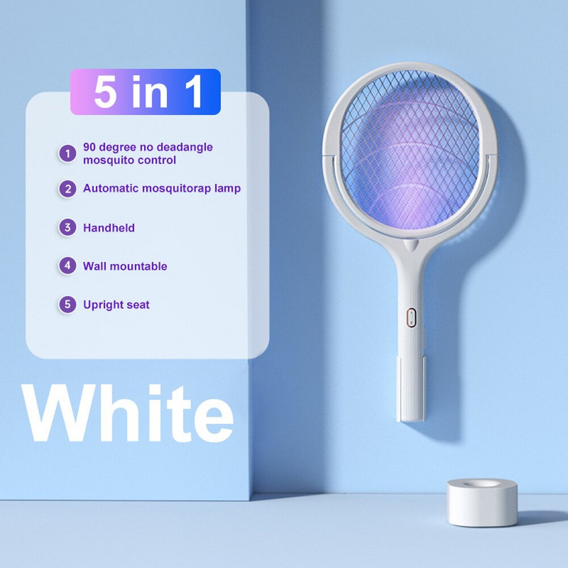 5 v 1 elektrická plácačka na komáre, lampa na zabíjanie komárov 3500V USB nabíjateľná 360-stupňová nastaviteľná lampa na zabíjanie hmyzu, muchárok, osy