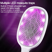 Električni reket za muhe od 3000 V, USB punjiv s bazom za punjenje Mosquito Bug Zapper Fly Swatter Killer s UV svjetlom za Bedr M6D7