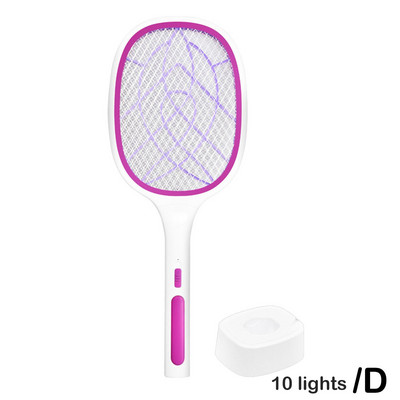 Električni reket za muhe od 3000 V, USB punjiv s bazom za punjenje Mosquito Bug Zapper Fly Swatter Killer s UV svjetlom za Bedr M6D7