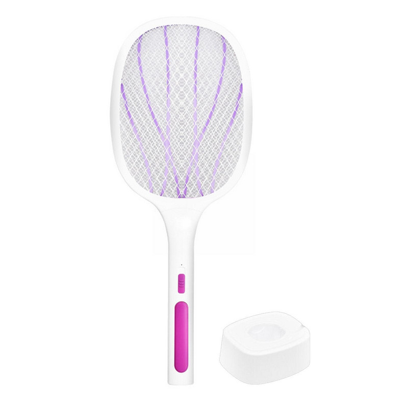 Električni reket za muhe od 3000 V, USB punjiv s bazom za punjenje Mosquito Bug Zapper Fly Swatter Killer s UV svjetlom za Bedr M6D7