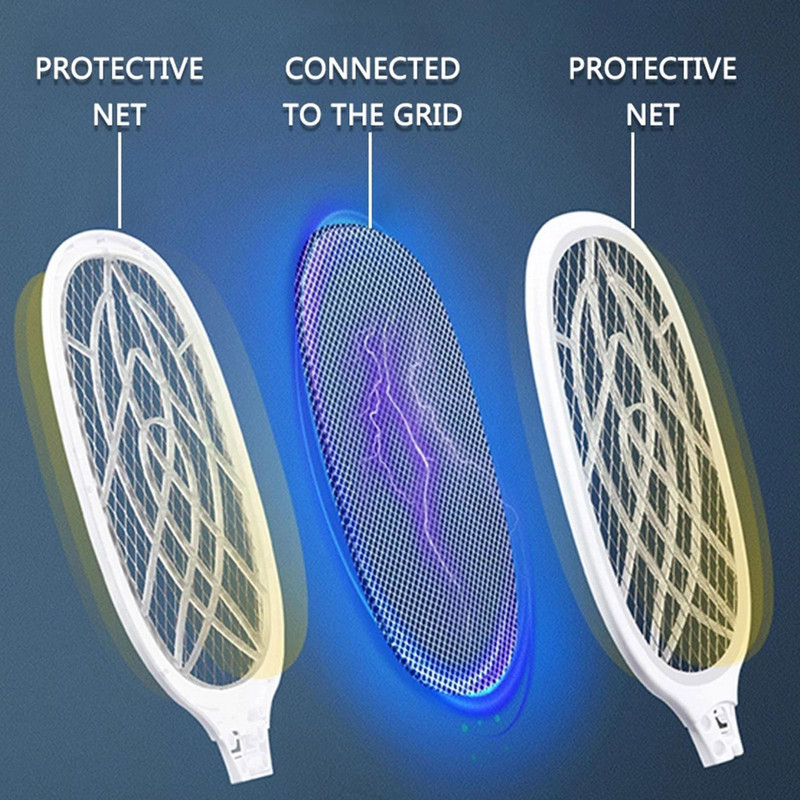 Električni reket za muhe od 3000 V, USB punjiv s bazom za punjenje Mosquito Bug Zapper Fly Swatter Killer s UV svjetlom za Bedr M6D7