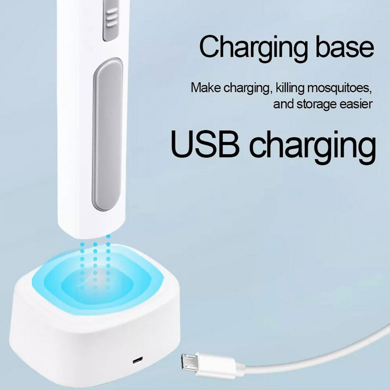 Električni reket za muhe od 3000 V, USB punjiv s bazom za punjenje Mosquito Bug Zapper Fly Swatter Killer s UV svjetlom za Bedr M6D7