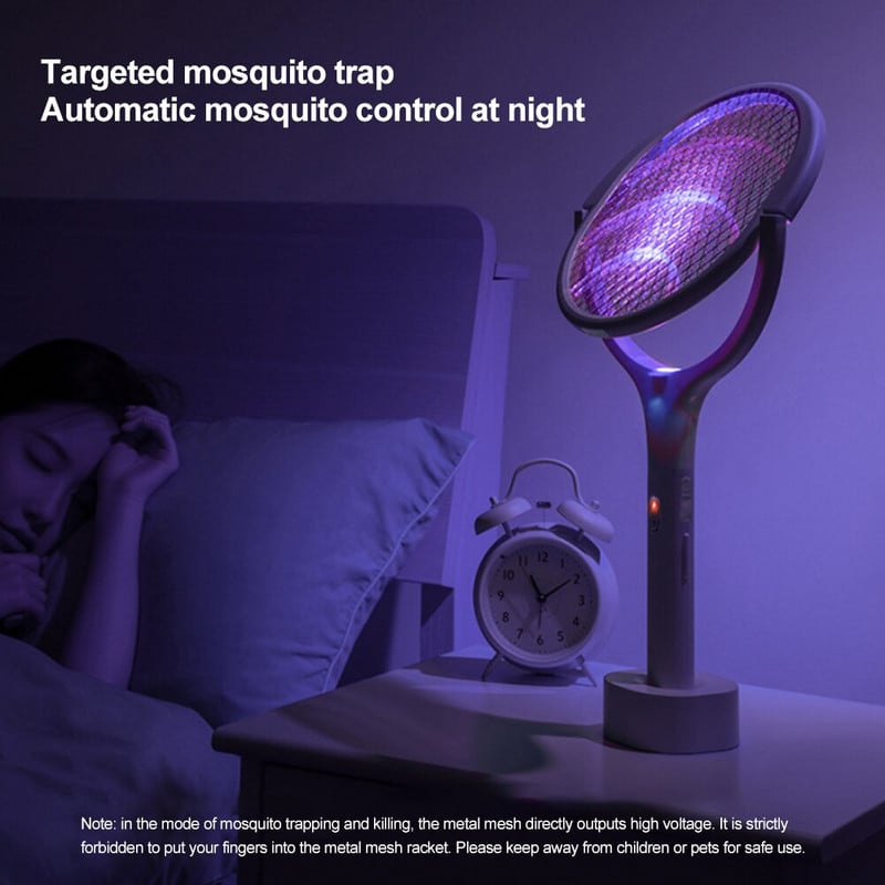 Bug Zapper Rachetă reîncărcabilă 2 în 1 zvârlitor de zburări electric cu lampă pentru capcană țânțari 3500 V de mână sau cap rotativ fără mâini