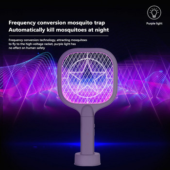 Mosquito Killer Lamp Electric Bug Zappers Racket 3000V Mosquito Swatter Fly Bug Killer Trap Двойни режими за спалня Всекидневна