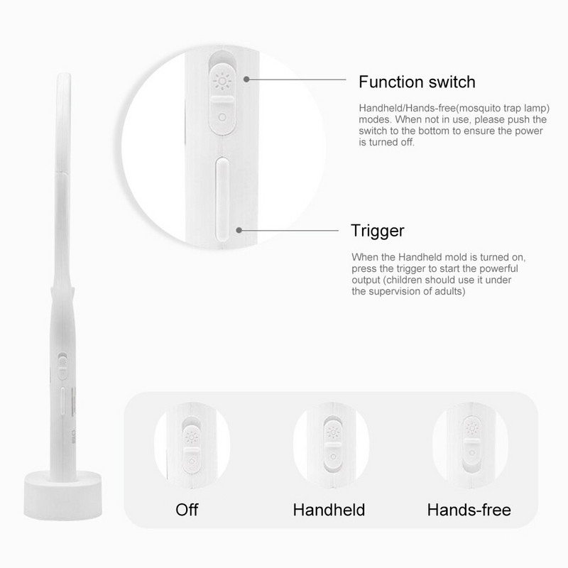 Nabíjateľná 2 v 1 elektrická plácačka na muchy s lampou na komáre, ručná alebo hands-free rotačná hlava 3500V