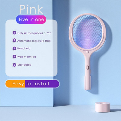 Multifunkčná 5v1USB nabíjateľná inteligentná plácačka na komáre 3500V lampa na zabíjanie komárov s nastaviteľným uhlom, elektrická plácačka na hmyz