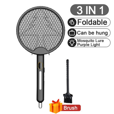 Ucigaș de muște electric pliabil reîncărcabil prin USB cu lampă cu LED-uri Rachetă pentru capcană de țânțari de vară Anti insecte Zapper