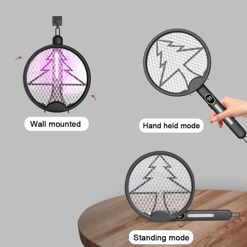 Ucigaș de muște electric pliabil reîncărcabil prin USB cu lampă cu LED-uri Rachetă pentru capcană de țânțari de vară Anti insecte Zapper