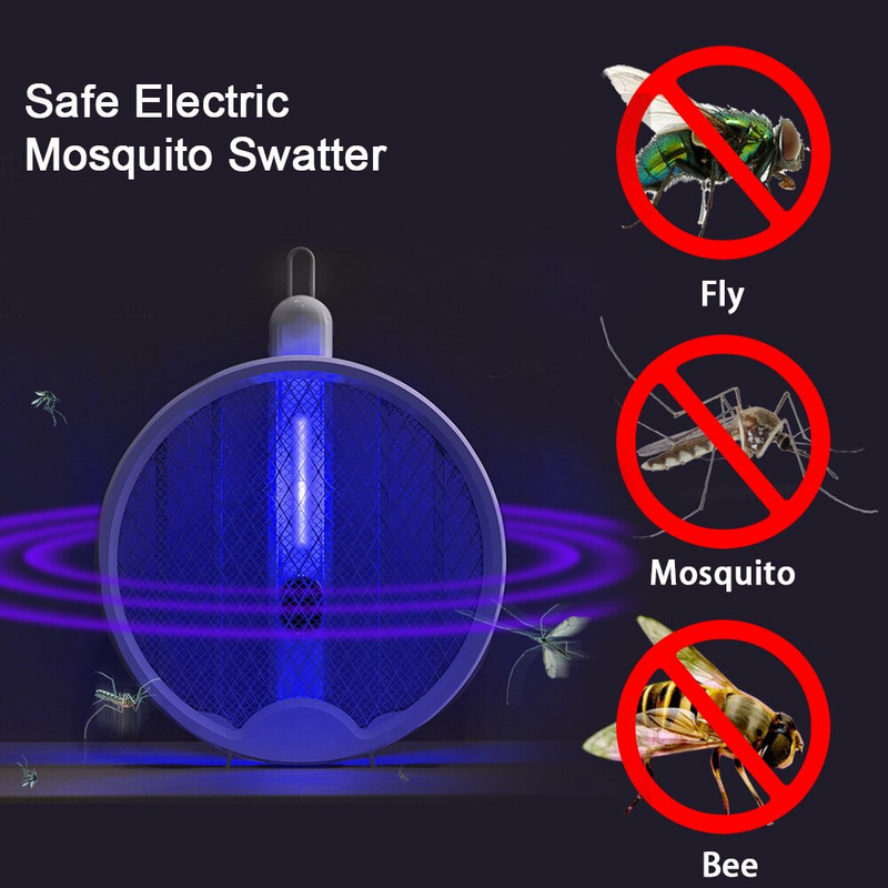Ucigaș de muște electric pliabil reîncărcabil prin USB cu lampă cu LED-uri Rachetă pentru capcană de țânțari de vară Anti insecte Zapper