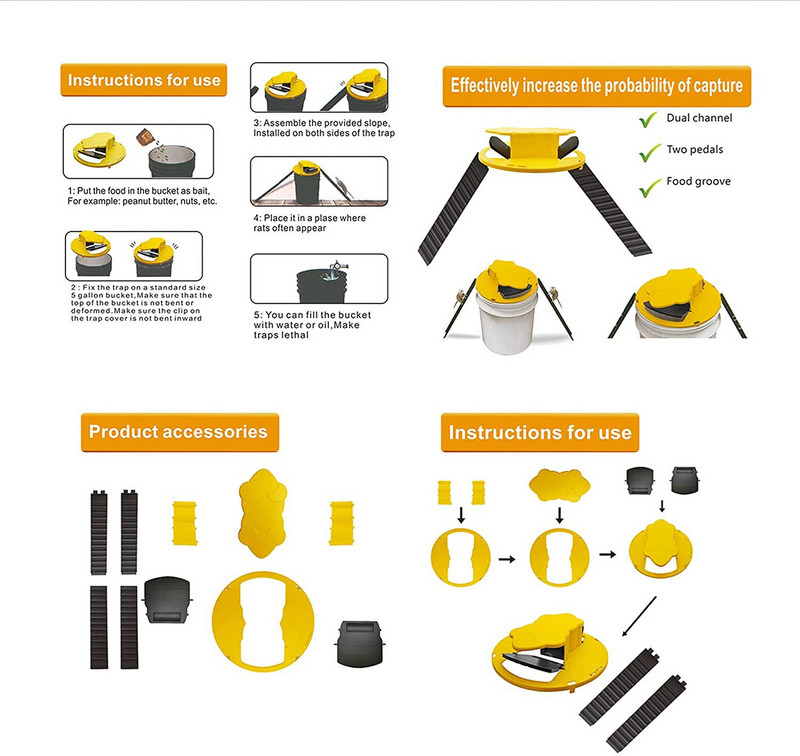 Upgrade Cap de pisică Capcană de șobolan inteligentă reutilizabilă Capcană de șobolan din plastic Flip N Slide Capac găleată Stil ușă Instrumente pentru capcană de șoareci pentru exterior, interior