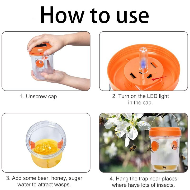 Solárna pasca na osy, závesný zabijak ôs s UV LED svetlom, pasce na včely s dvojitým vstupom, pasce na sršne, opakovane použiteľné záhradné potreby