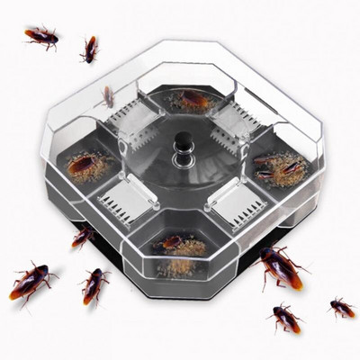 Капани Кутия за унищожаване на хлебарки с 4 входа Домакинска многократна употреба Уловител на хлебарки Безвреден, безопасен за домашни любимци Пластмасов улов на хлебарки
