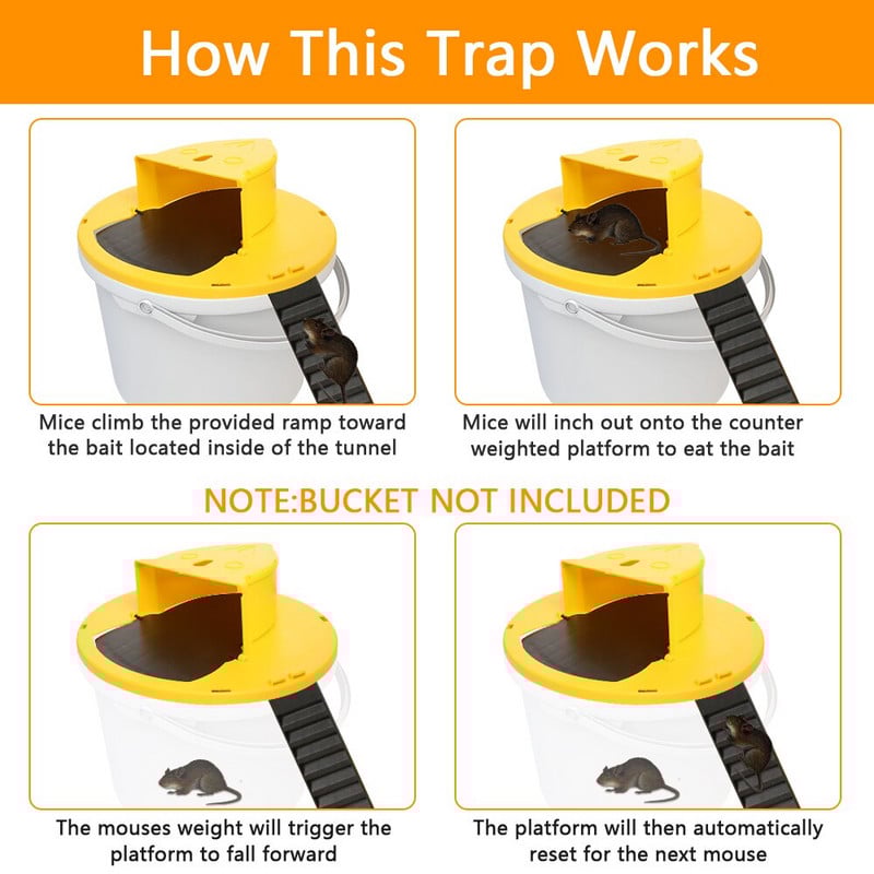 Pasca na myši s automatickým resetom, opakovane použiteľná inteligentná pasca na myši a potkany, výklopná posúvacia vedrová pasca, nástroj na zabíjanie, humánna vonkajšia a vnútorná pasca na potkany
