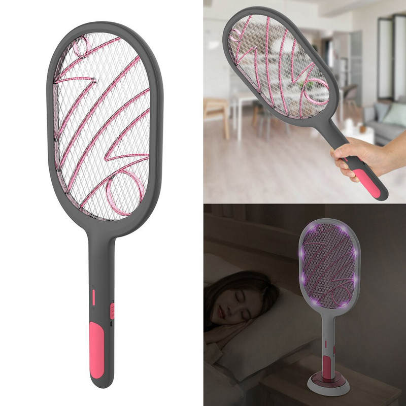 Elektrinis „Mosquito Swatter“ 2 režimai 1200 mAh USB įkraunamas namuose „Fly Bug Zapper Racket“ įdėklai