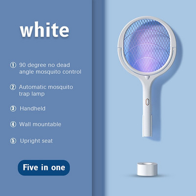 5 v 1 elektrická plácačka na komáre, lampa na zabíjanie komárov 3500V USB nabíjateľná, nastaviteľný uhol, elektrický zabijak hmyzu