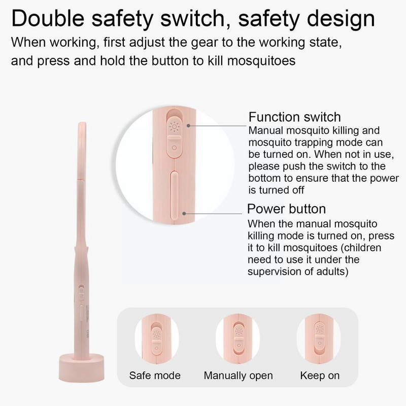 5 U 1 Električna mlaznica za komarce Lampa za ubijanje komaraca Podesiva buba USB Fly Bat Angle Zapper Električna punjiva 3500 V F0J9