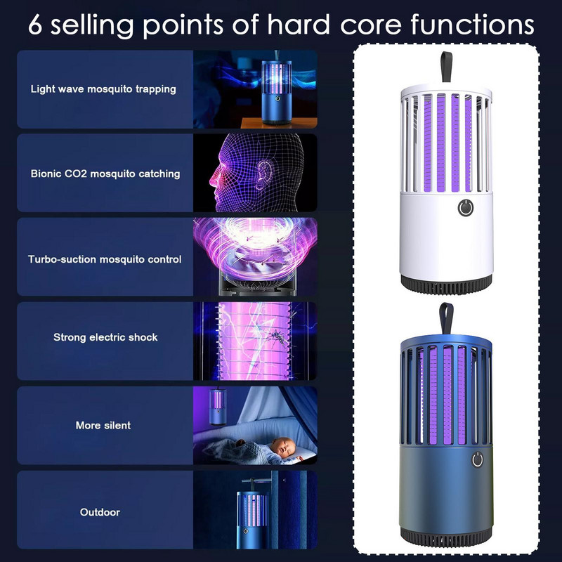 Elektrický zabijak komárov, nabíjateľný repelent proti hmyzu, stlmený hmyz, pasca na hmyz, bezžiarová lampa, proti komárom, vonkajšia D1Q0